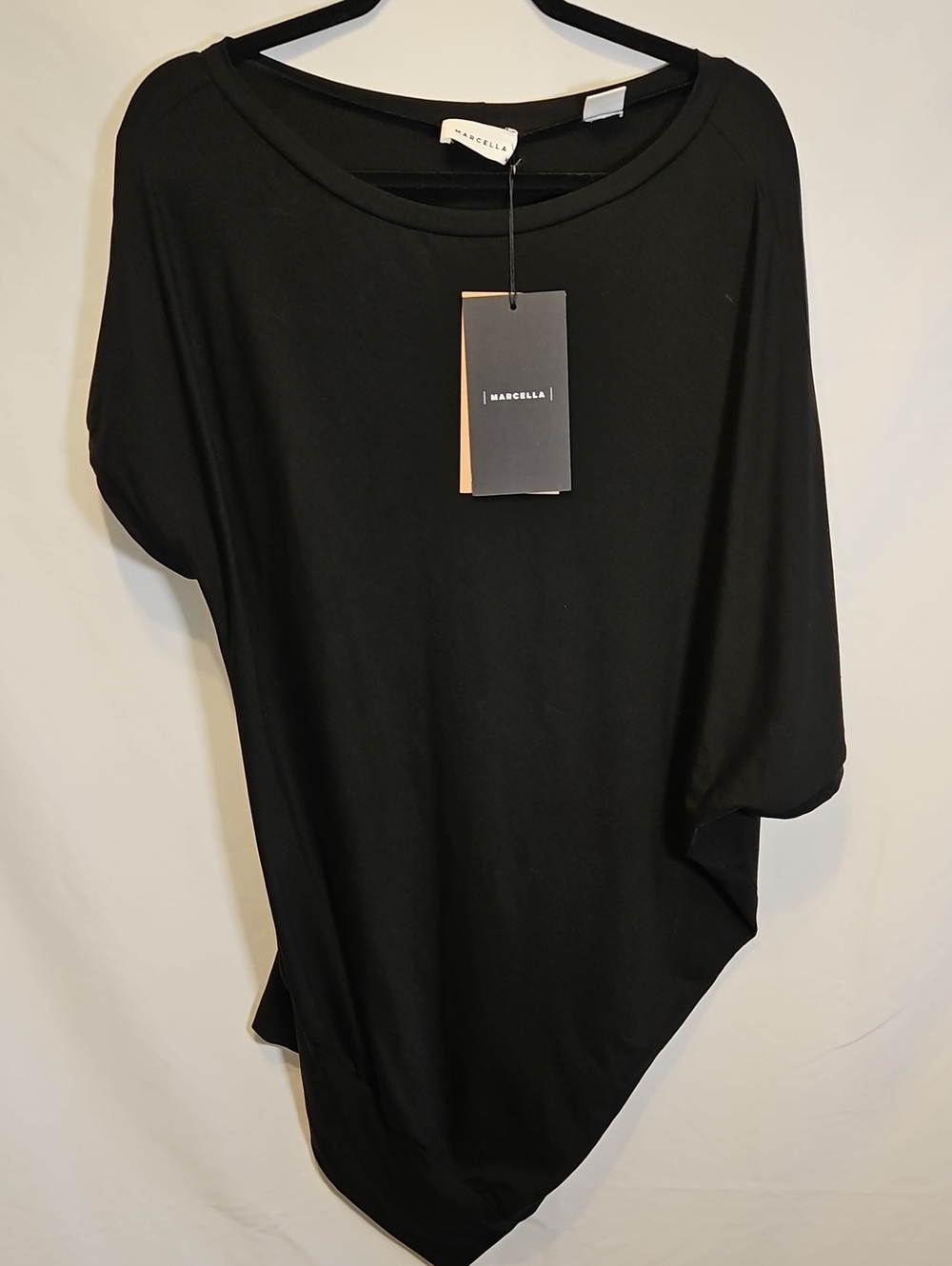 NWT Marcella Womens M Black Oversized Asymmetric Dolman Tunic Top Minimalist